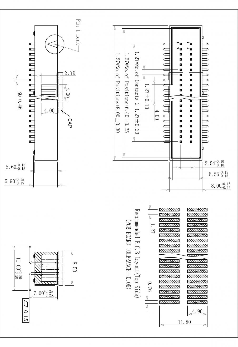 1,27*2,54 mm Cabeçalho de caixa em sinalização smt h = 5,90