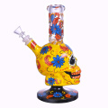 9.4in Hippiesglass, berço de vidro de esqueleto amarelo desenhado à mão Bongueiro de vidro, bongo de flor fofo, tubo de água de vidro borossilicato, cachimbo de vidro, mão