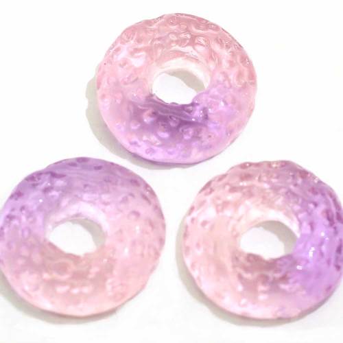 Gradient Transparent Cabochon Runde Donut Big Hole Harz Charms Simulation Lebensmittel DIY Craft Dekoration Perlen Schmuck Ornament