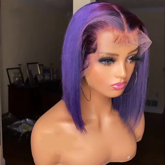 13x4 natural purple colored bob human hair lace front wig, ombre color 1b purple bob human hair lace closure wig