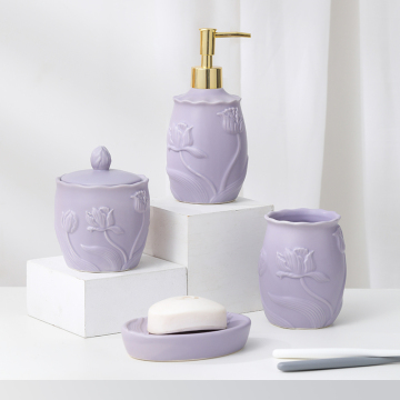 Ceramic Soap Dispensers for Bathroom - 4Pcs Household Set