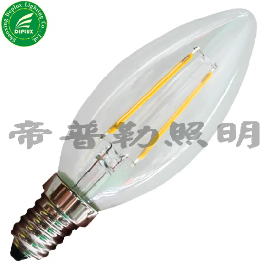2W 360degree Warm white Glass E14 Dual COB Candle LED Filament Lamp