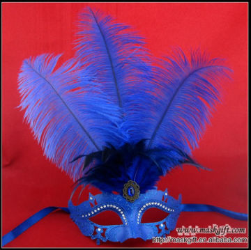 Wholesale Pretty Feather Mask With Diamond Venetian Design Blue Masquerade Party Mask