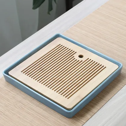 Bamboo Chinese Gongfu Tea Tray - Ceramic Tea Table for Kungfu Set