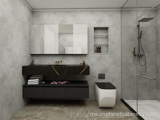 Cermin Terapung Matte Black Wall Mounted Bathroom Vanity