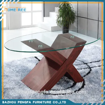 2015 hot sale tempered glass top dining table, wood leg dining table