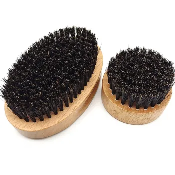 Custom Logo Wooden Round Oval Grooming Kit for Men with Wave Bristle Beard Comb and Brush