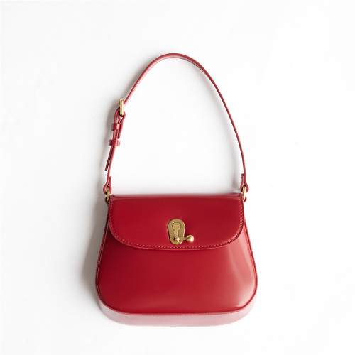 Vivid Red Hand-Rubbed Grain Box Leather Shoulder Bag