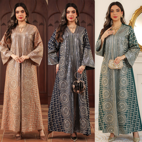 پولک دوزی طرح لوکس Kaftan Abaya با جزئیات گلدوزی