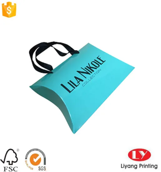 Glossy Custom Pillow Box with Ribbon Handle