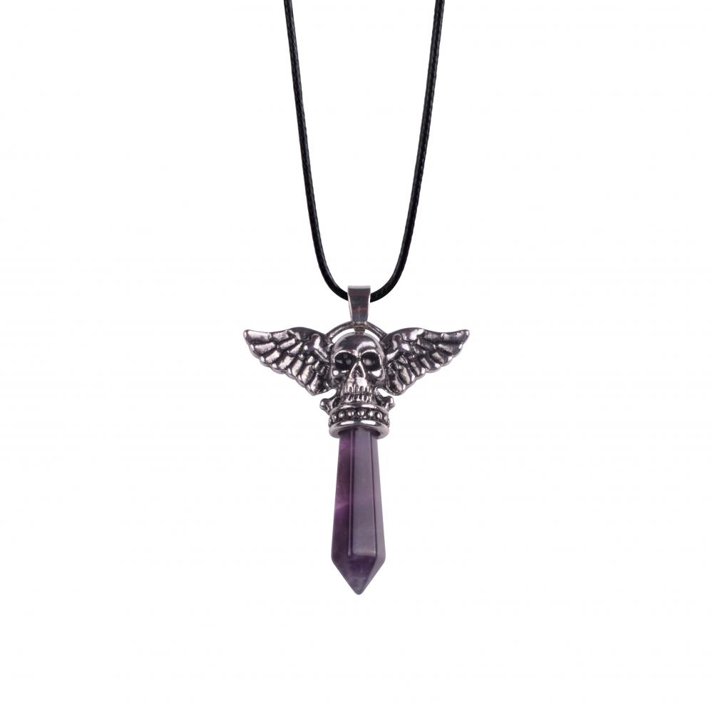 Collier pendentif hexagone crâne de pierre précieuse