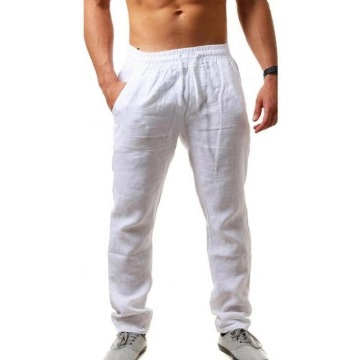 2020 Men Cotton Linen Trousers Solid Color Elastic Waist Loose Long Trousers Men's Hip-hop Breathable Casual Pants Pantalones