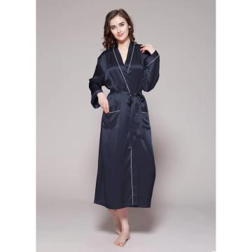 19 Momme Contra Trim And Full Length Women's Silk Robe Silky Kimono Bathrobe for Bride Bridesmaids Wedding Party Loungewear Long