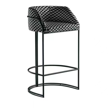 Hot Sale High Quality Modern Industrial Metal Bar Chair Velvet Fabric High Bar Stool Chair With Houndstooth Fabric