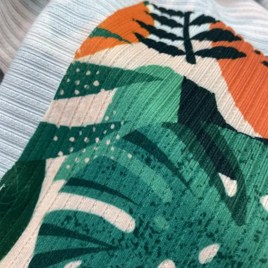 Print Stretch Polyester Spandex Ribbed Bikini Fabric