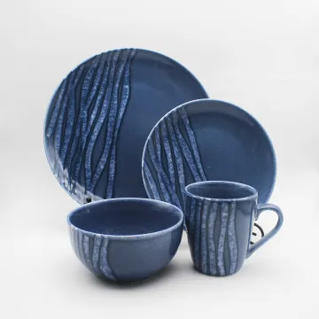 Reactive Blue Ceramic Plates Sets Dinnerware Set Luxury