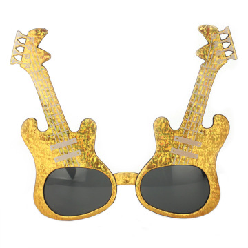 Unique Gold Radiant Guitar Fun Glasses - Novelty Rock in Roll Party Favor Sunglasses for Adults and Kids