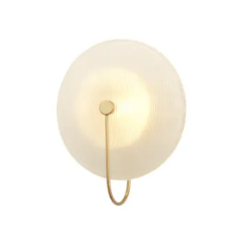 Modern Design Luxury Hotel Style Stripe Glass Round Disk Copper Base LED Wall Lamp for Living Room, Corridor, and Bedroom