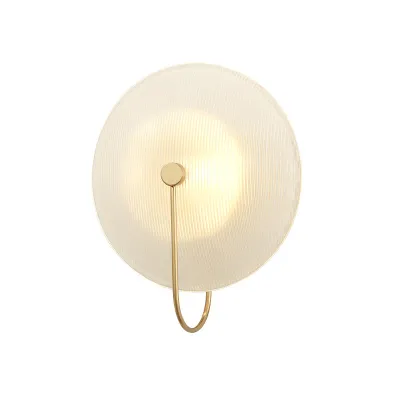Modern Design Luxury Hotel Style Stripe Glass Round Disk Copper Base LED Wall Lamp for Living Room, Corridor, and Bedroom
