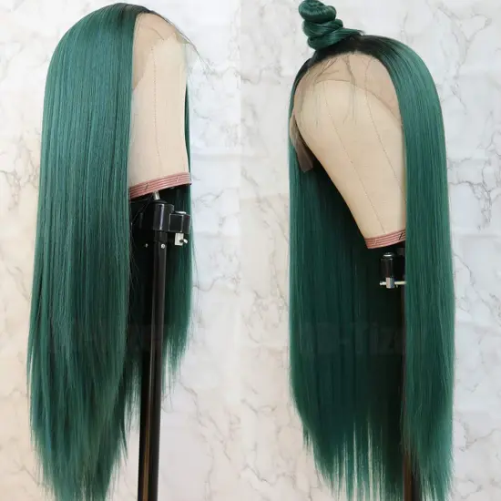 WR factory Different Density Long Body Wave Dark Green Virgin Human Hair 13*4 Lace Front Wigs green hair