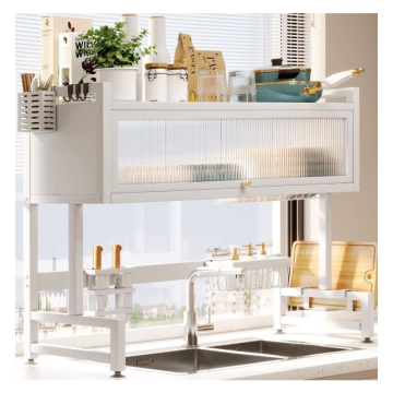 Large Capacity Storage Dish Drainer with Flip Door: A 2-Tier Over-the-Sink Dish Drying Rack Organizer