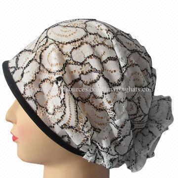 Women's spring summer lace hat with big flower and printing pattern