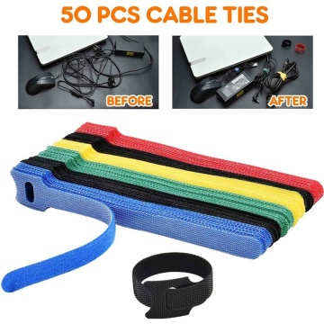 50PCS Reusable Color Mixing Cable Cord Strap Hook Loop Ties Tidy Organiser Tool Fastener Management