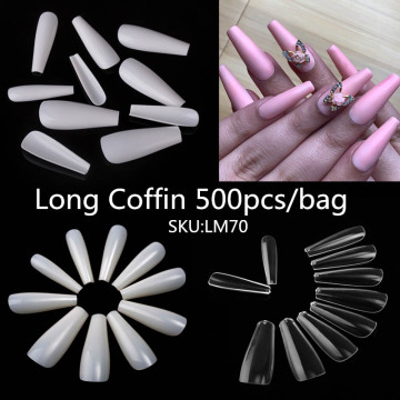 100pcs/500pcs opp Fake Nail Artificial Press on Long Ballerina Clear/Natural/white False Coffin Nails Art Tips Full Cover