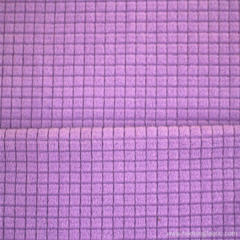 Purple Plaid Checked Jacquard Knit Brushed Fleece Fabrics