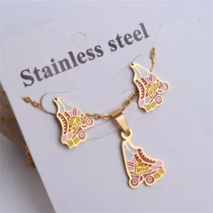 Yiwu Aceon Stainless Steel Child Cartoon Enamel Earring Charm Ice Skate Jewelry Set