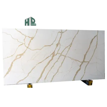 Polished Golden Calacatta Quartz Slabs for Countertops and Flooring