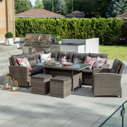 Aluminium Patio Furniture 5-Piece Sectional Low Dining Table Set
