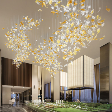 Custom Maple Leaf Shaped Glass Chandelier for High Ceilings