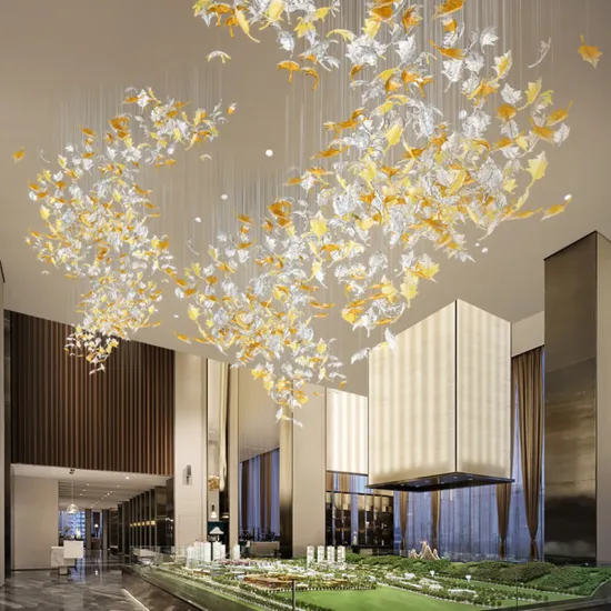 Custom Maple Leaf Shaped Glass Chandelier for High Ceilings