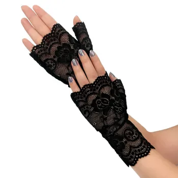 Summer Lace Half Finger Gloves - UV Protection Cycling Driving Sunscreen Black Bridal Wedding Gloves