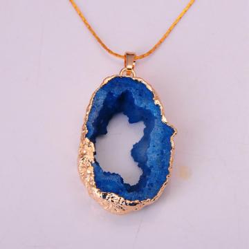 18K Golor Gemstone Crystal Druzy Pendant necklace