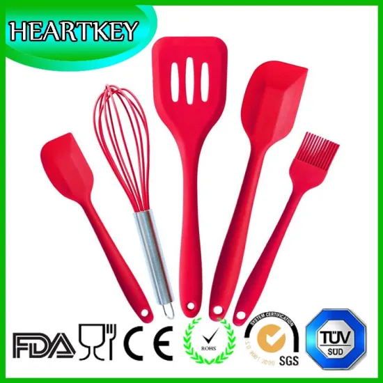 Premium Silicone Kitchen Utensils Set (5 Piece) Large+Small Spatula, Whisk, Brush, Turner