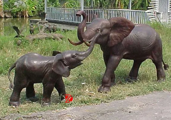 Bronze mother and baby elephant statue