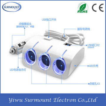 Car Cigarette Lighter Triple Sockets Car cigarette lighter with dual usb port