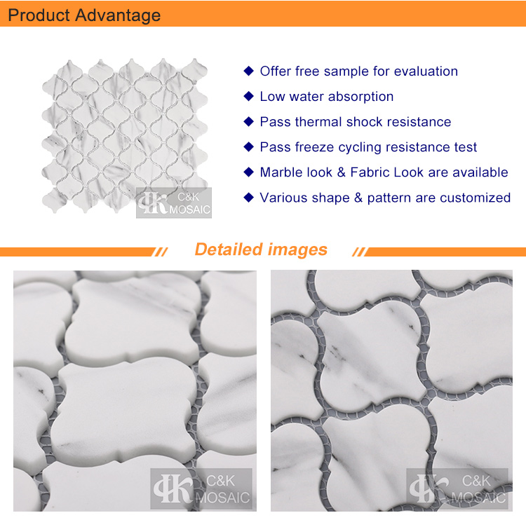 Carrara Printing Arabesque Glass Mosaic Backsplash