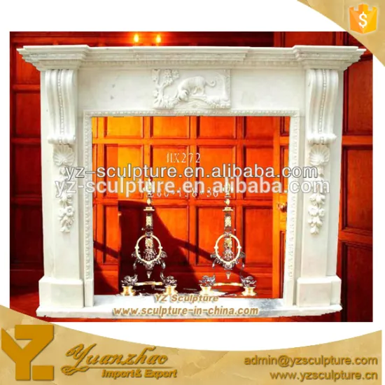 pure white marble decorative fireplace mantel with flower carved