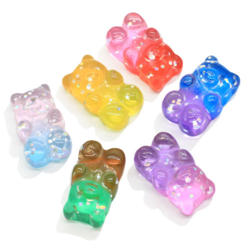 Glitter Resin Flat Back Bear Artificial Animal Gradient Gummy Bear Charms for Hair Accessories Phone Case Ornament