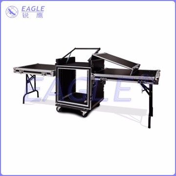 DJ style flightcase with Two Tables and angled mixer rack