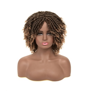 Short Hair Afro Kinky Curly Wigs With Bangs For Black Women African Synthetic Wigs Heat Resistant Fiber Mixed Brown