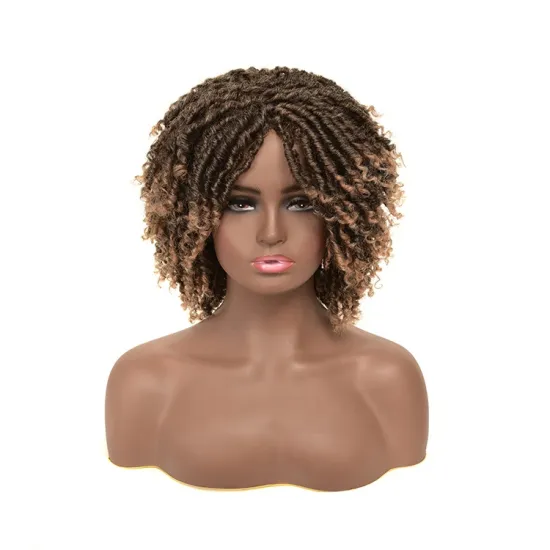Short Hair Afro Kinky Curly Wigs With Bangs For Black Women African Synthetic Wigs Heat Resistant Fiber Mixed Brown