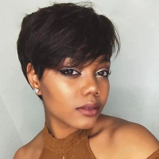 Wholeslae Short Straight Bob Pixie Cut Wig Non Lace  Human Hair Wig With Bangs For Black Women Brazilian Cheap Human Hair Wig