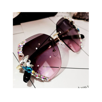 2022 Women's Vintage Rhinestone Shades: Glitter Rimless Big Frame Oversized Square Bling Diamond Trendy Sun Glasses