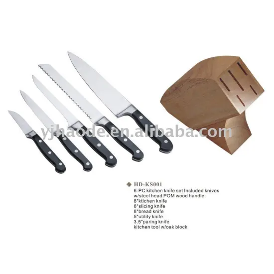 5pcs kitchen knife set with wooden block/stand