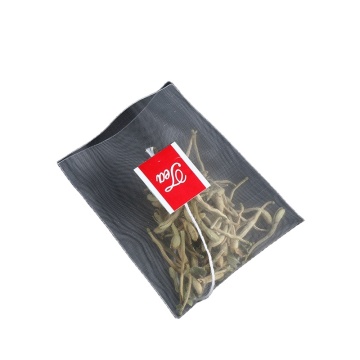 Bolsa de filtro de té piramidal de malla de grado de grado alimenticio 5.8x7 cm con etiqueta de papel
