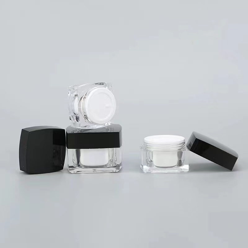 Clear Black Square CosmeticCream Double Acrylic With Lid